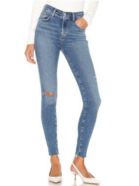NEW $198 AGOLDE SOPHIE DISTRESSED SKINNY ANKLE JEANS IN MED BLUE SIZE 27